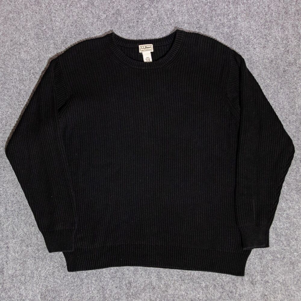 LL Bean Heavy Guage Ribbed Cotton Knit Crewneck Fisherman Sweater Mens XXL Black